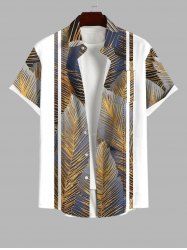 Plus Size Metallic Feather Colorblock Print Buttons Pocket Hawaii Shirt For Men -  
