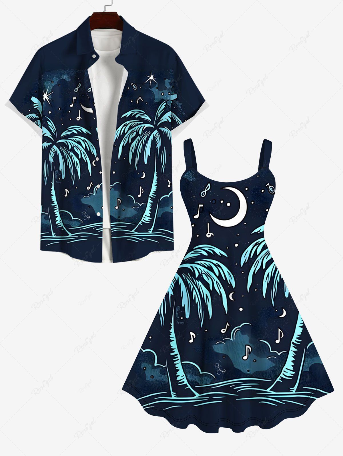 Short de Plage Transparent Imprimé Arbre Noix de Coco et Lune Grande Taille pour Couples Noir 