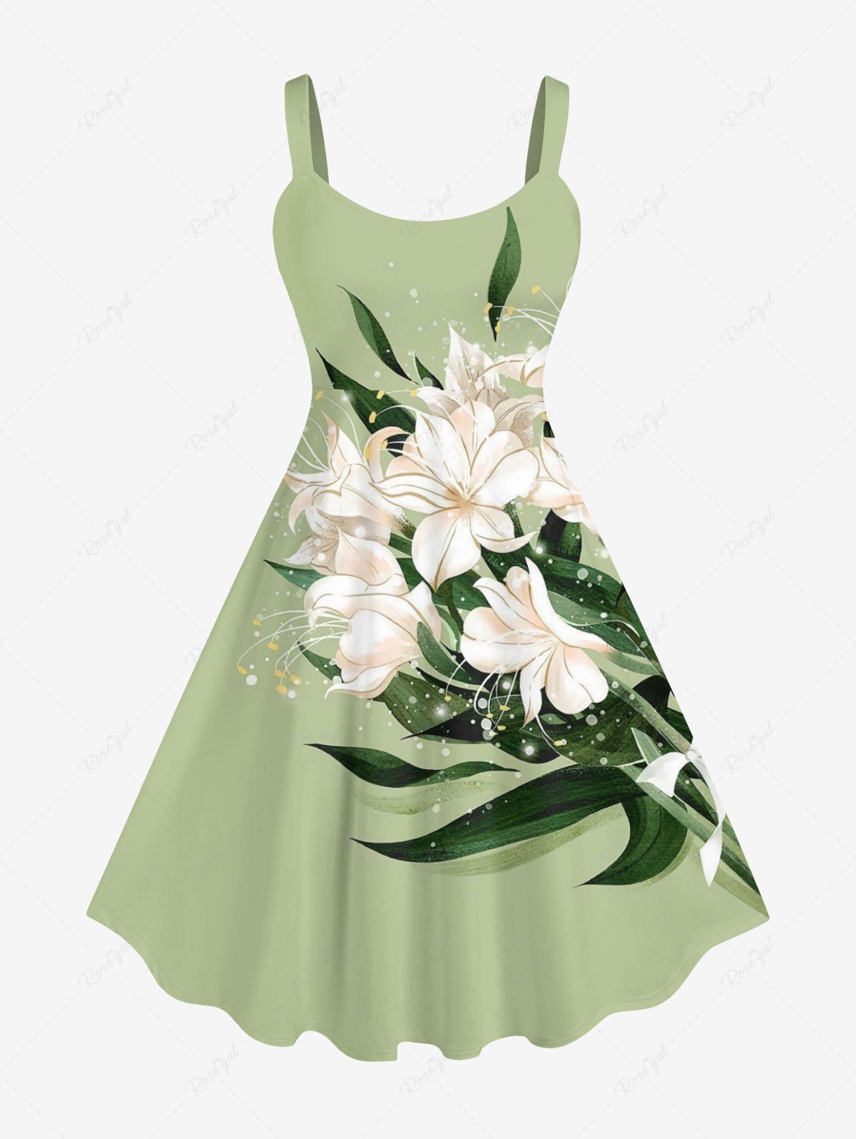 Best Plus Size Flowers Leaf Print Hawaii Tank Dress  