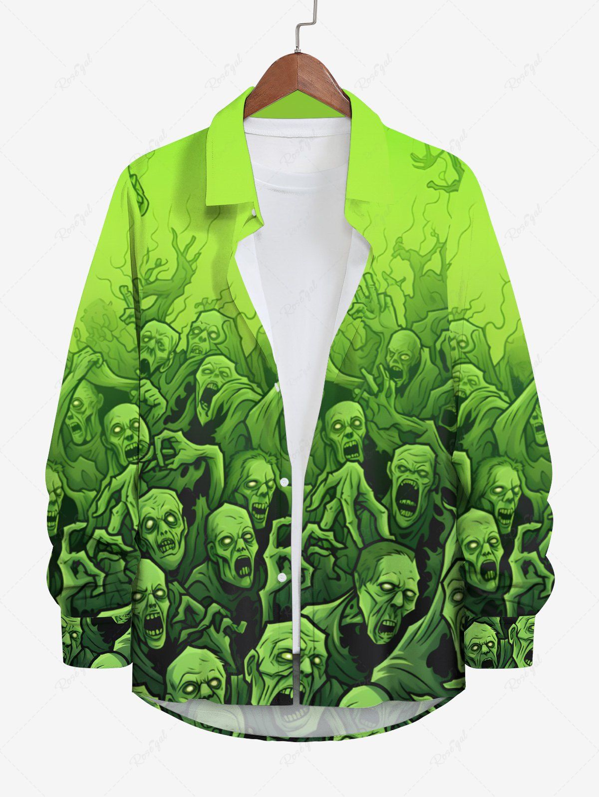 Buy Plus Size Halloween Tree Vampire Print Buttons Long Sleeve Shirt For Men  