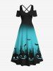 Costume D'Halloween en Couleur Ombrée Arbre et Chauve-souris Imprimés Grande Taille pour Couple - Multi-A 