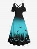 Costume D'Halloween en Couleur Ombrée Arbre et Chauve-souris Imprimés Grande Taille pour Couple - Multi-A 