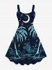 Short de Plage Transparent Imprimé Arbre Noix de Coco et Lune Grande Taille pour Couples - Noir 