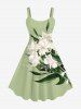 Costume de Plage Grande Taille Imprimé à Fleurs et Feuilles Assorti - Vert 