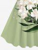 Costume de Plage Grande Taille Imprimé à Fleurs et Feuilles Assorti - Vert 