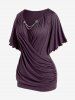 Plus Size Lettuce Ruched Chain Embellished Plunging Blouson Tee -  