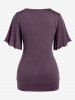 Plus Size Lettuce Ruched Chain Embellished Plunging Blouson Tee -  