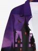 Plus Size Halloween Costume Ghost Pumpkin Moon Bat Print Buttons Long Sleeve Shirt For Men -  