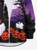 Plus Size Halloween Costume Ghost Pumpkin Moon Bat Print Buttons Long Sleeve Shirt For Men -  