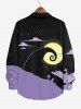 Plus Size Halloween Moon Cross Tomb Cloud Colorblock Print Buttons Long Sleeve Shirt For Men -  