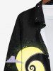 Plus Size Halloween Moon Cross Tomb Cloud Colorblock Print Buttons Long Sleeve Shirt For Men -  