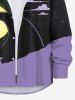 Plus Size Halloween Moon Cross Tomb Cloud Colorblock Print Buttons Long Sleeve Shirt For Men -  