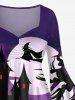 Robe D'Halloween Costume Chauve-souris Citrouille Fantôme Imprimés à Manches Evasées de Grande Taille - Pourpre  3X
