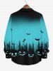 Plus Size Halloween Bat Pumpkin Tree Ombre Colorblock Print Buttons Long Sleeve Shirt For Men -  
