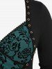 Haut Corset Fleuri à Epaule Dénudée de Grande Taille à Lacets à Manches Longues - Vert profond 3X | US 22-24