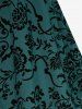 Plus Size Floral Mesh Flocking Lace Up Lace-trim Grommet 2 in 1 Long Sleeves Corset Top -  