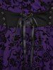 Plus Size Floral Mesh Flocking Lace Up Lace-trim Grommet 2 in 1 Long Sleeves Corset Top -  