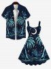 Plus Size Coconut Tree Moon Star Music Notes Print Hawaii Tank Dress -  
