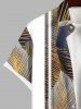Plus Size Metallic Feather Colorblock Print Buttons Pocket Hawaii Shirt For Men -  