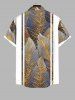 Plus Size Metallic Feather Colorblock Print Buttons Pocket Hawaii Shirt For Men -  