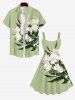 Plus Size Flowers Leaf Print Hawaii Tank Dress -  