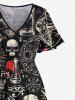 Robe Mi-Longue D'Halloween Crâne Chauve-souris et Mouton Imprimés de Grande Taille - Noir M
