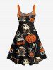 Plus Size Halloween Costume Pumpkin Cat Skeleton Owl Ghost Print Tank Dress -  