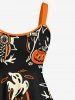 Plus Size Halloween Costume Pumpkin Cat Skeleton Owl Ghost Print Tank Dress -  