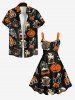 Plus Size Halloween Costume Pumpkin Cat Skeleton Owl Ghost Print Tank Dress -  