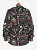 Plus Size Halloween Skulls Bat Hand Sheep Head Print Buttons Long Sleeve Shirt For Men -  