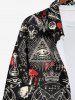 Plus Size Halloween Skulls Bat Hand Sheep Head Print Buttons Long Sleeve Shirt For Men -  