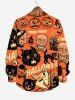 Chemise D'Halloween Chat Citrouille Fantôme Crâne Imprimés avec Boutons de Grande Taille à Manches Longues - Orange Foncé XL