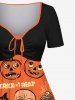 Plus Size Halloween Costume Pumpkin Skull Cat Ghost Letters Print Cinched Dress -  