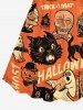 Plus Size Halloween Costume Pumpkin Skull Cat Ghost Letters Print Cinched Dress -  