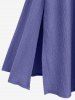 Plus Size Ruched Lace Up Mesh Bell Sleeves Textured Split Dress -  