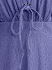 Plus Size Ruched Lace Up Mesh Bell Sleeves Textured Split Dress -  