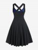 Gothic Crisscross Skull Lace Midi Flare Dress -  