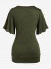Plus Size Lettuce Ruched Chain Embellished Plunging Blouson Tee -  