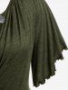 Plus Size Lettuce Ruched Chain Embellished Plunging Blouson Tee -  