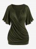 Plus Size Lettuce Ruched Chain Embellished Plunging Blouson Tee -  