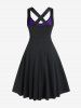 Gothic Crisscross Skull Lace Midi Flare Dress - Pourpre  3X | US 22-24