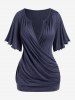 T-shirt Plongeant Embelli de Chaîne de Grande Taille à Ourlet en Laitue - Bleu profond 4X | US 26-28