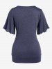 T-shirt Plongeant Embelli de Chaîne de Grande Taille à Ourlet en Laitue - Bleu profond 4X | US 26-28