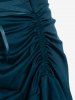 Plus Size Lace-trim Lace-up Layered Ruffled Cinched Ruched Sleeveless Midi Dress -  