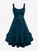 Plus Size Lace-trim Lace-up Layered Ruffled Cinched Ruched Sleeveless Midi Dress -  