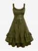 Plus Size Lace-trim Lace-up Layered Ruffled Cinched Ruched Sleeveless Midi Dress -  