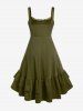 Plus Size Lace-trim Lace-up Layered Ruffled Cinched Ruched Sleeveless Midi Dress -  
