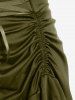 Plus Size Lace-trim Lace-up Layered Ruffled Cinched Ruched Sleeveless Midi Dress -  