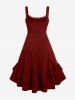 Plus Size Lace-trim Lace-up Layered Ruffled Cinched Ruched Sleeveless Midi Dress -  