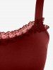 Plus Size Lace-trim Lace-up Layered Ruffled Cinched Ruched Sleeveless Midi Dress -  
